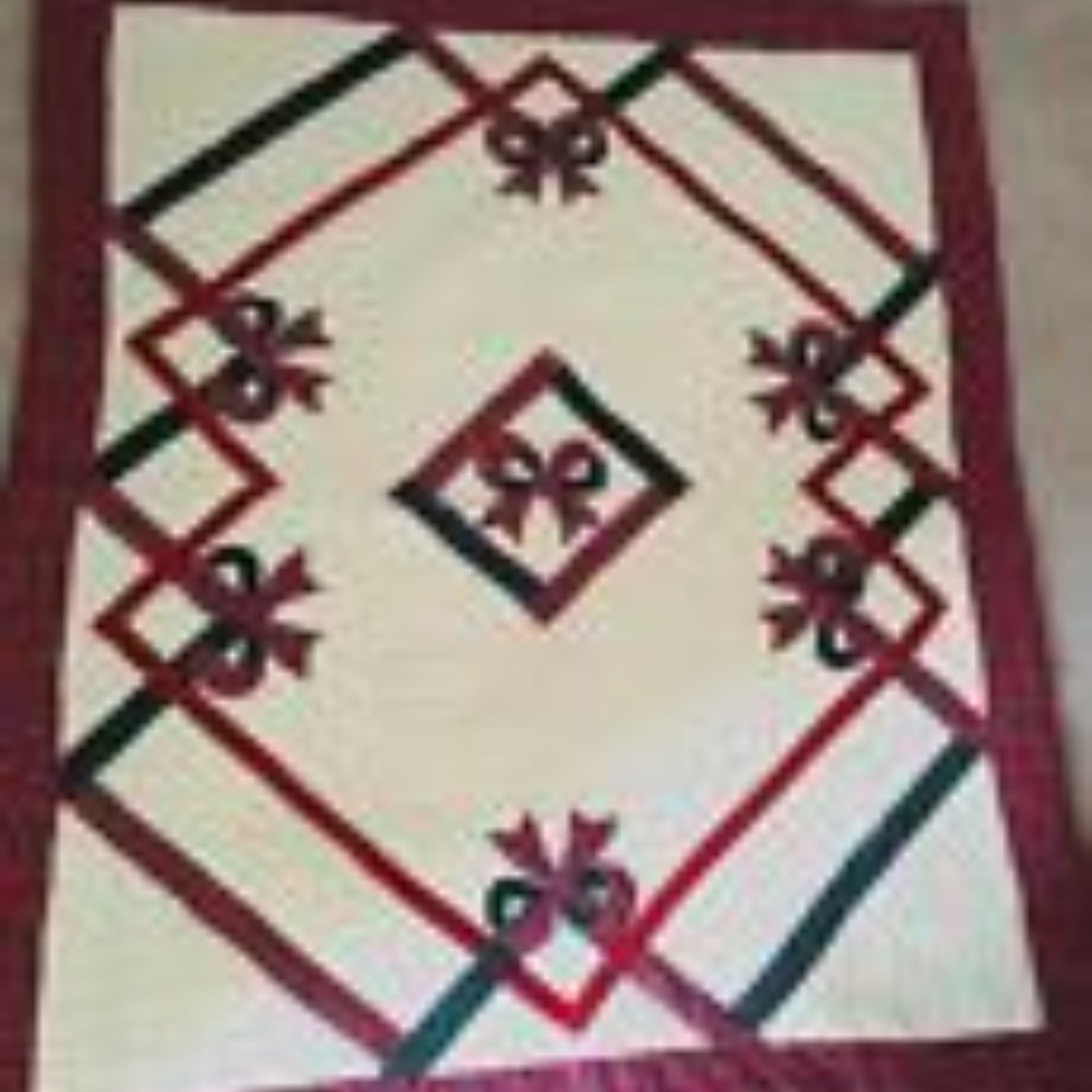 Christmas Holiday Wall Hanging Quilted Table Topper 59” x 50” Plaid Bows Design